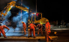 construction workers at night