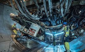 Workers erected tunnel lining segments