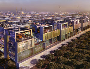 美国是阿联酋的z管理发展o-carbon $22-billion Masdar City megaproject, a 2.3-sq-mile planned city.